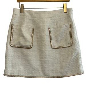 Sam Edelman Boucle Skirt Large Cream Textured Mini Pockets Mod Preppy Style‎